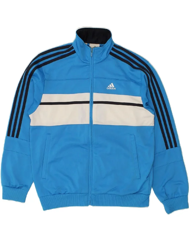 men's rain jackets -ADIDAS Boys Tracksuit Top Jacket 11-12 Years Blue Colourblock Polyester