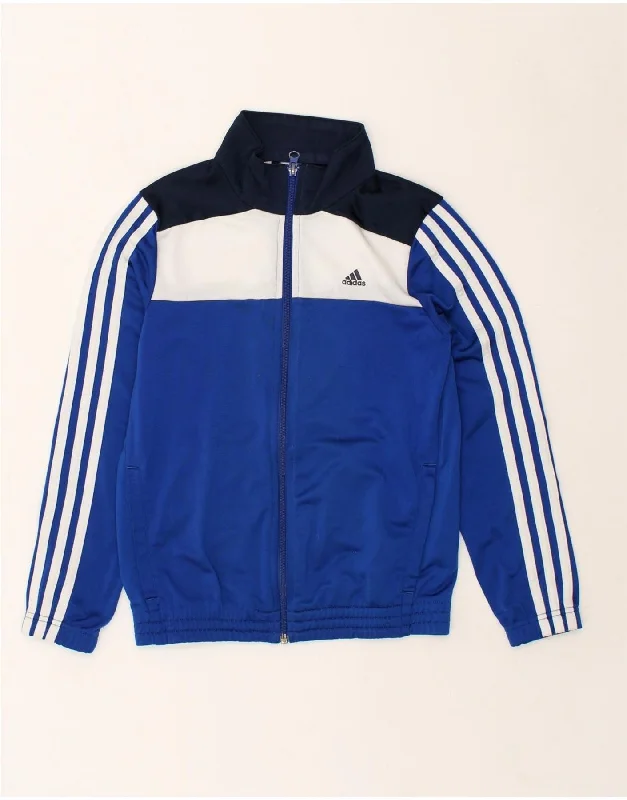 men's workwear jackets -ADIDAS Boys Tracksuit Top Jacket 11-12 Years Blue Colourblock Polyester