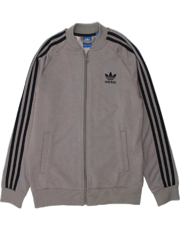 men's fleece-lined jackets -ADIDAS Boys Tracksuit Top Jacket 11-12 Years Grey Polyester