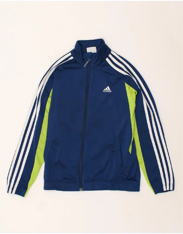 men's outdoor jackets -ADIDAS Boys Tracksuit Top Jacket 11-12 Years Navy Blue Colourblock