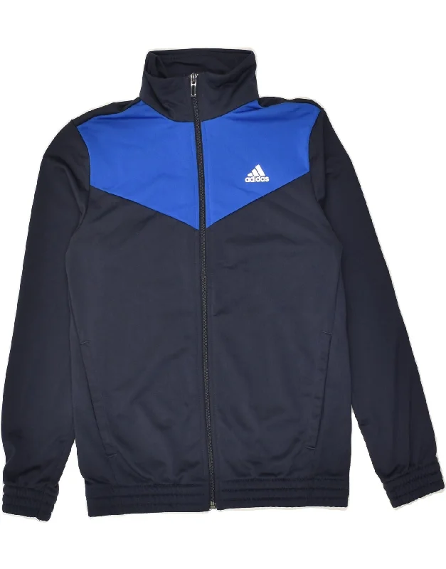 men's hooded jackets -ADIDAS Boys Tracksuit Top Jacket 11-12 Years Navy Blue Colourblock