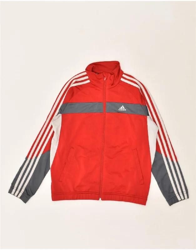 men's down jackets -ADIDAS Boys Tracksuit Top Jacket 11-12 Years Red Colourblock Polyester