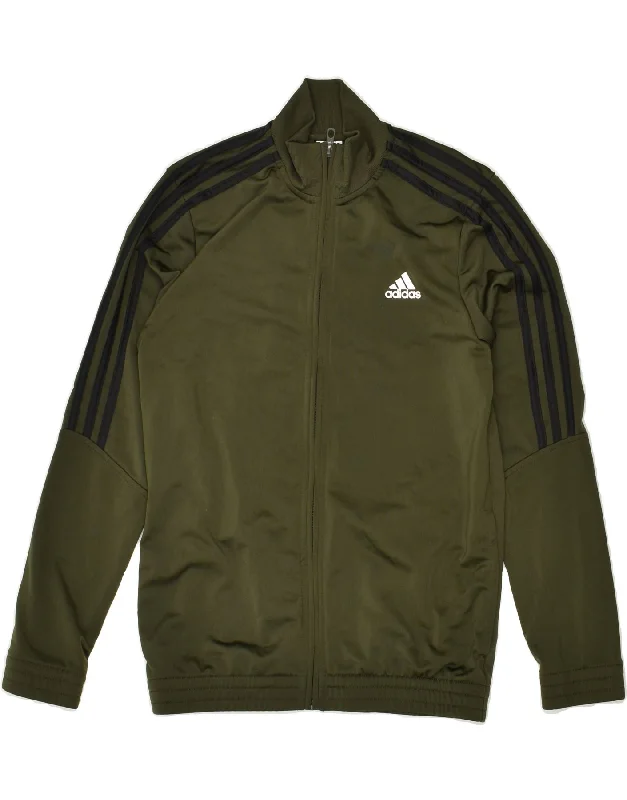 men's padded jackets -ADIDAS Boys Tracksuit Top Jacket 13-14 Years Green Polyester