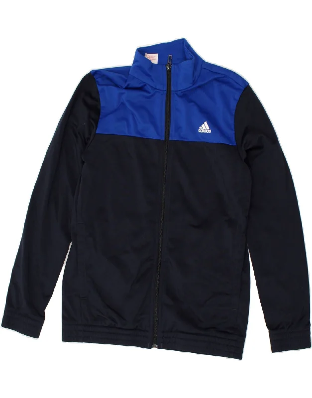 men's down-filled jackets -ADIDAS Boys Tracksuit Top Jacket 13-14 Years Navy Blue Colourblock