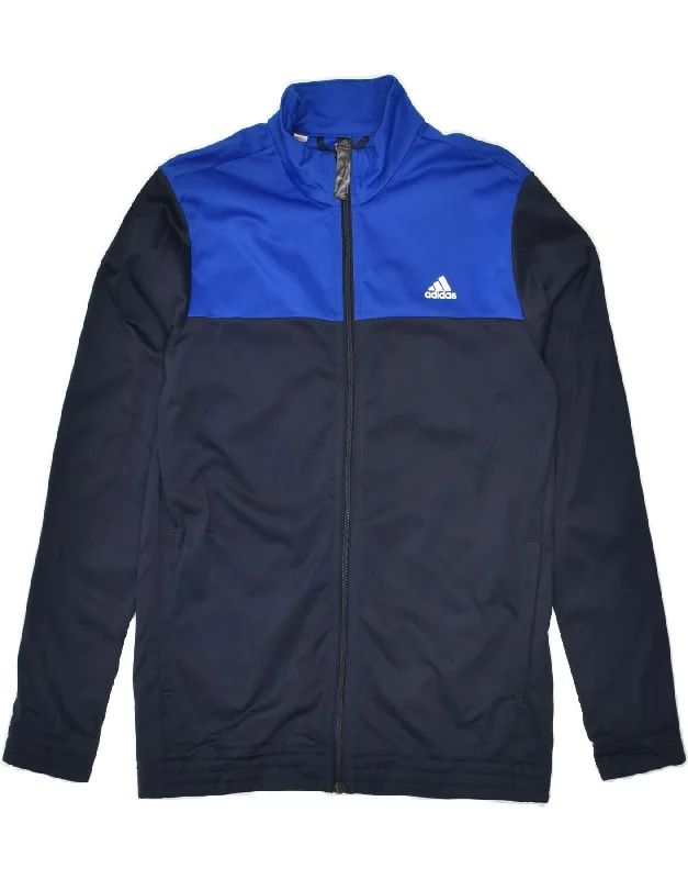 men's slim fit leather jackets -ADIDAS Boys Tracksuit Top Jacket 14-15 Years Navy Blue Colourblock