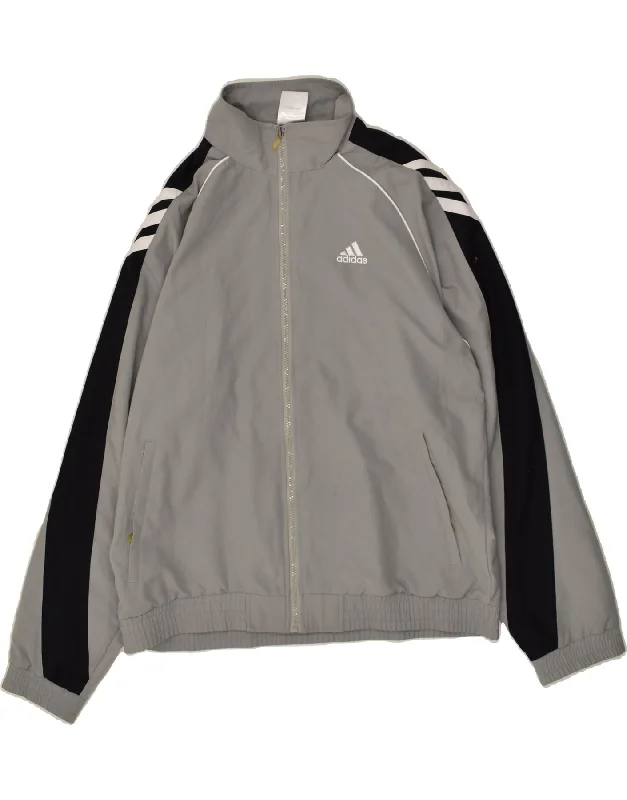 men's quilted jackets for winter -ADIDAS Boys Tracksuit Top Jacket 15-16 Years Grey Colourblock Polyester