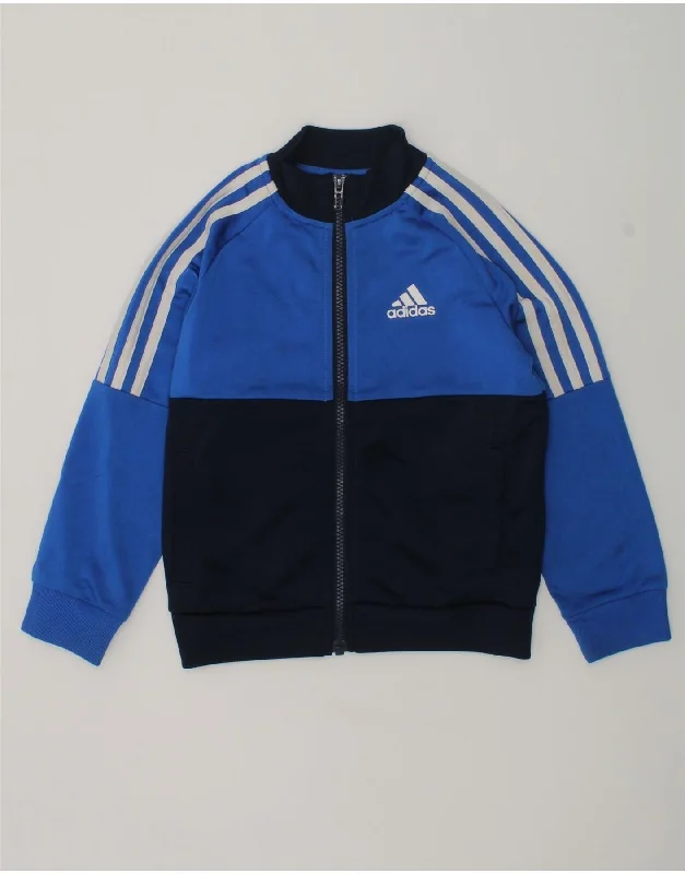 men's softshell jackets -ADIDAS Boys Tracksuit Top Jacket 5-6 Years Blue Colourblock Polyester