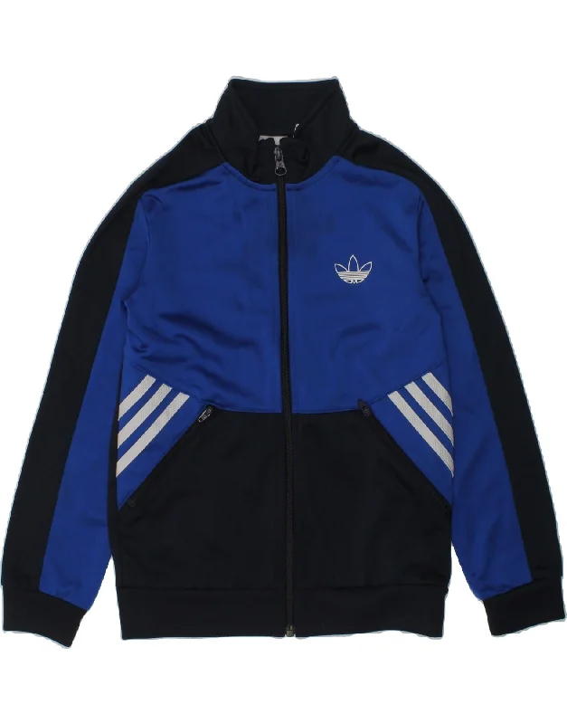 men's rugged jackets -ADIDAS Boys Tracksuit Top Jacket 7-8 Years Blue Colourblock Polyester