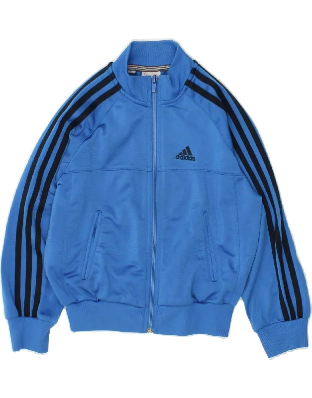 men's zip-up jackets -ADIDAS Boys Tracksuit Top Jacket 7-8 Years Blue Cotton