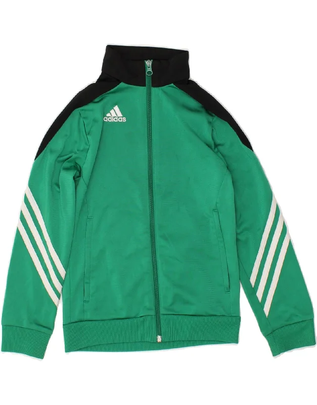 men's warm jackets for fall -ADIDAS Boys Tracksuit Top Jacket 7-8 Years Green Colourblock