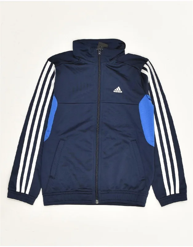 men's athletic jackets -ADIDAS Boys Tracksuit Top Jacket 7-8 Years Navy Blue Colourblock Polyester