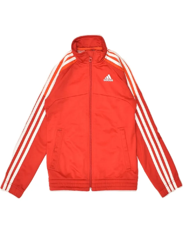 men's bomber jacket with patches -ADIDAS Boys Tracksuit Top Jacket 7-8 Years Red Polyester