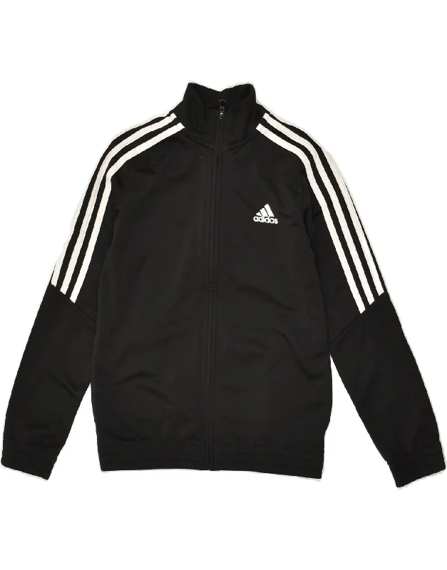 men's zip-up fleece jackets -ADIDAS Boys Tracksuit Top Jacket 9-10 Years Black Polyester