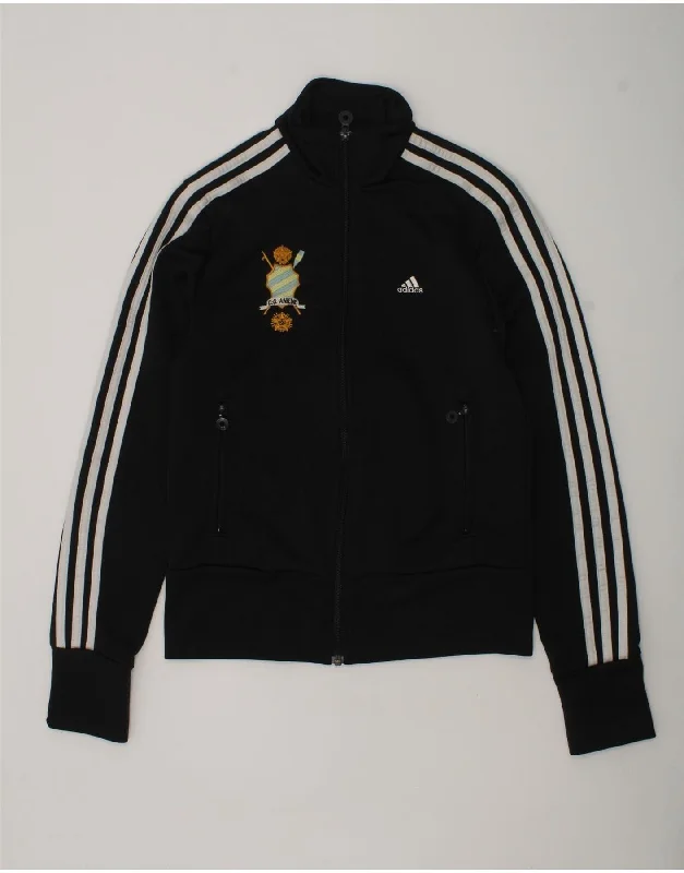 men's leather jacket with lining -ADIDAS Boys Tracksuit Top Jacket 9-10 Years Black Polyester