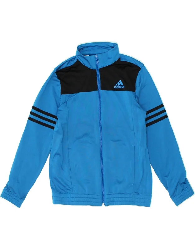 men's performance jackets -ADIDAS Boys Tracksuit Top Jacket 9-10 Years Blue Colourblock Polyester