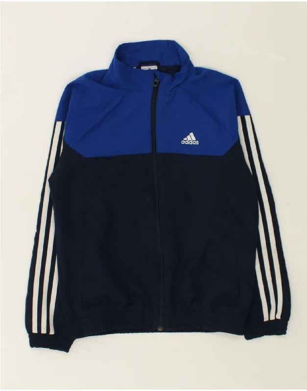 men's stylish outdoor jackets -ADIDAS Boys Tracksuit Top Jacket 9-10 Years Navy Blue Colourblock