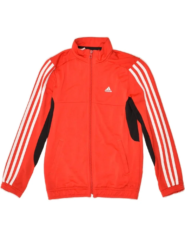 men's winter jackets with hood -ADIDAS Boys Tracksuit Top Jacket 9-10 Years Red Polyester