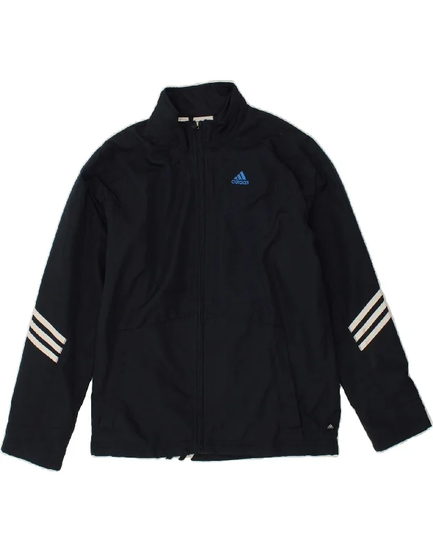 men's everyday jackets -ADIDAS Boys Windbreaker Jacket 11-12 Years Navy Blue Striped Polyester