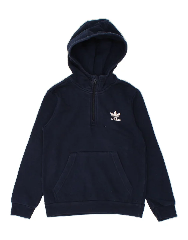 men's versatile hoodies -ADIDAS Boys Zip Neck Hoodie Jumper 9-10 Years Navy Blue Cotton