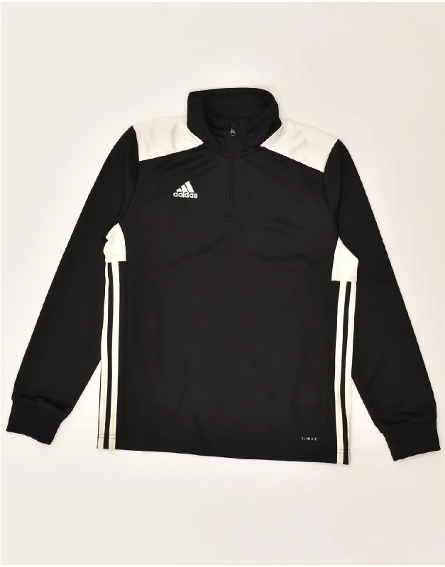 men's zip hoodie with drawstrings -ADIDAS Boys Zip Neck Sweatshirt Jumper 11-12 Years Black Colourblock