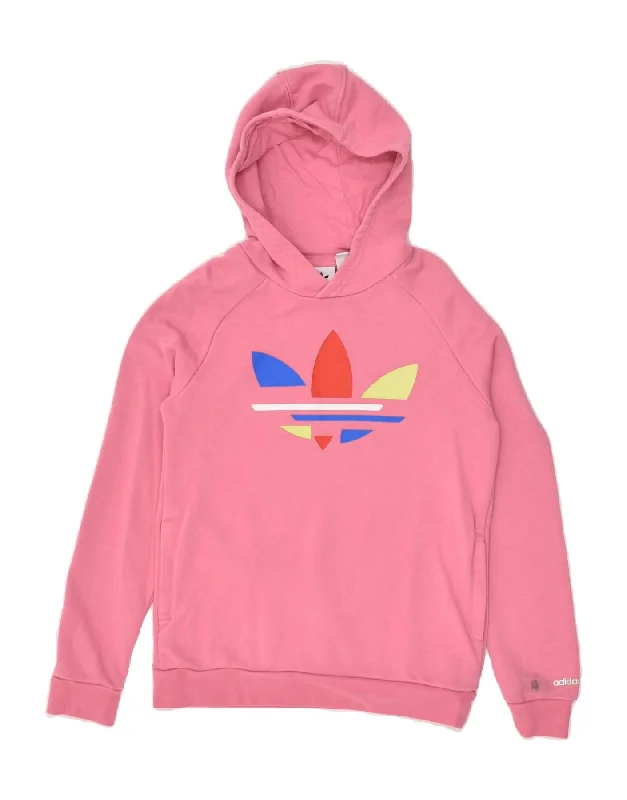 men's graphic print hoodies -ADIDAS Girls Graphic Hoodie Jumper 10-11 Years Pink Cotton