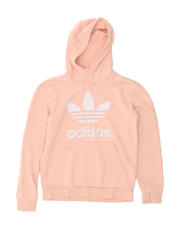 men's zip hoodie with drawstrings -ADIDAS Girls Graphic Hoodie Jumper 11-12 Years Pink