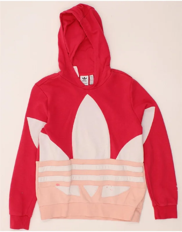 men's cotton hoodies -ADIDAS Girls Graphic Hoodie Jumper 12-13 Years Pink Colourblock Cotton