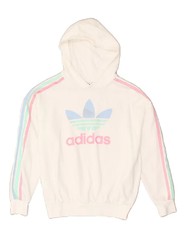 men's lightweight sweatshirts -ADIDAS Girls Graphic Hoodie Jumper 12-13 Years White Cotton