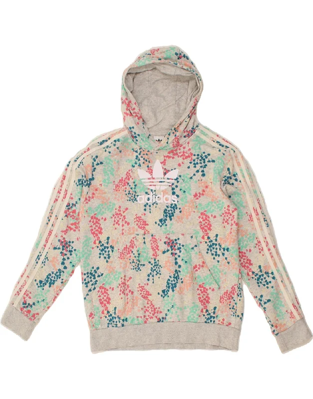 men's trendy zip-up sweatshirts -ADIDAS Girls Graphic Hoodie Jumper 13-14 Years Multicoloured Floral Cotton