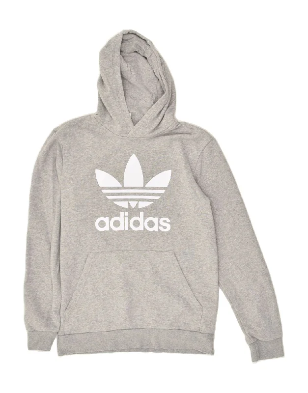 men's colorful hoodies -ADIDAS Girls Graphic Hoodie Jumper 15-16 Years Grey Cotton