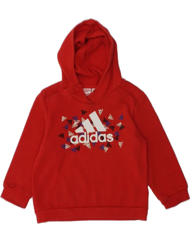 men's hoodie for school wear -ADIDAS Girls Graphic Hoodie Jumper 2-3 Years Red Cotton