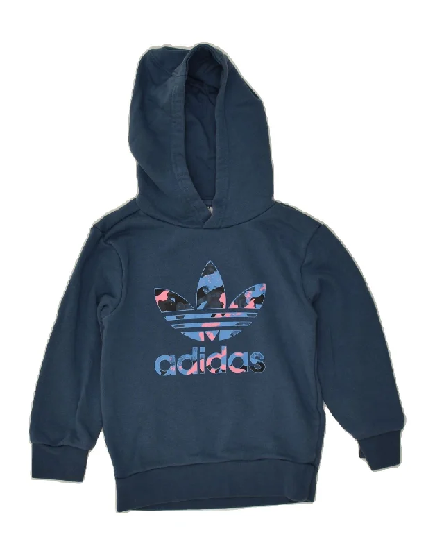 men's zip hoodie with drawstrings -ADIDAS Girls Graphic Hoodie Jumper 3-4 Years Blue Cotton