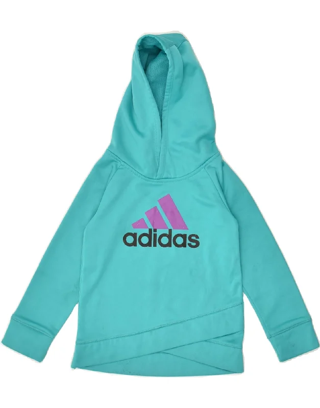 men's hoodie for school wear -ADIDAS Girls Graphic Hoodie Jumper 3-4 Years Turquoise Polyester