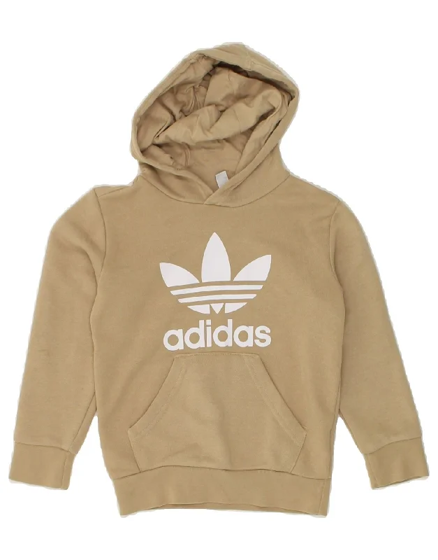 men's light hoodie for spring -ADIDAS Girls Graphic Hoodie Jumper 4-5 Years Beige Cotton