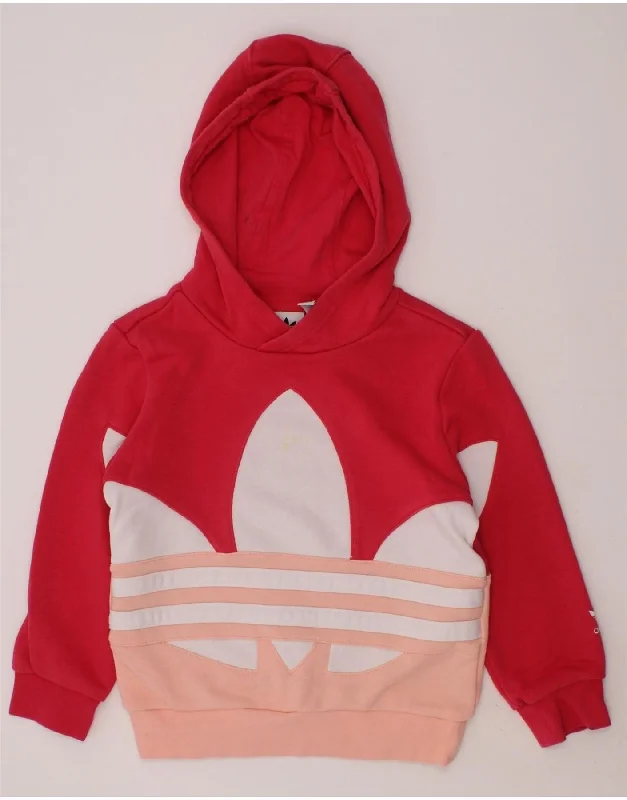 men's hoodie with zipper closure -ADIDAS Girls Graphic Hoodie Jumper 5-6 Years Red Colourblock Cotton