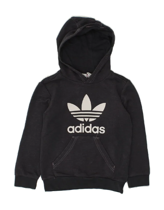 men's graphic sweatshirts with hoods -ADIDAS Girls Graphic Hoodie Jumper 6-7 Years Navy Blue Cotton