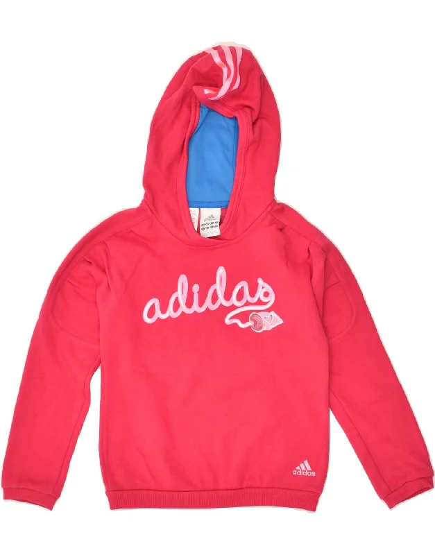 men's cotton blend hoodies -ADIDAS Girls Graphic Hoodie Jumper 7-8 Years Pink Cotton