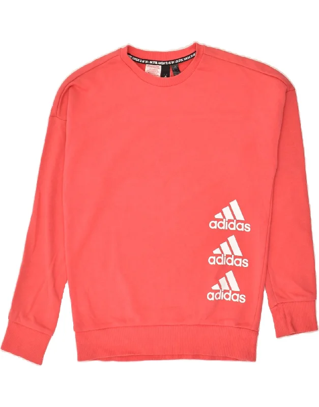 men's eco-friendly sweatshirt hoodies -ADIDAS Girls Graphic Sweatshirt Jumper 13-14 Years Pink Cotton