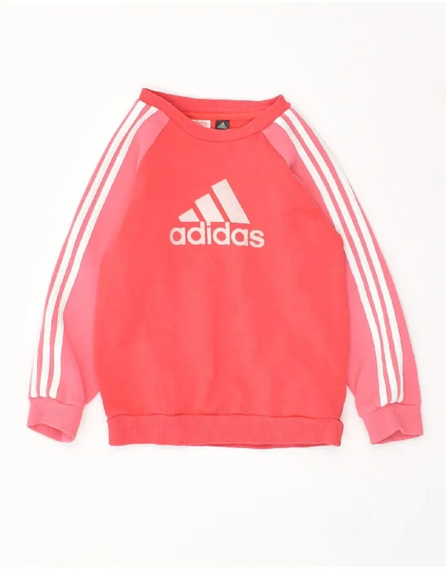 men's hoodie for layering in cold -ADIDAS Girls Graphic Sweatshirt Jumper 3-4 Years Red Colourblock Cotton