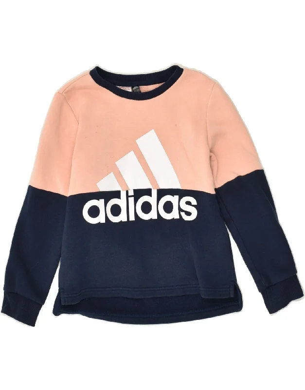 men's warm winter hoodies -ADIDAS Girls Graphic Sweatshirt Jumper 7-8 Years Navy Blue Colourblock