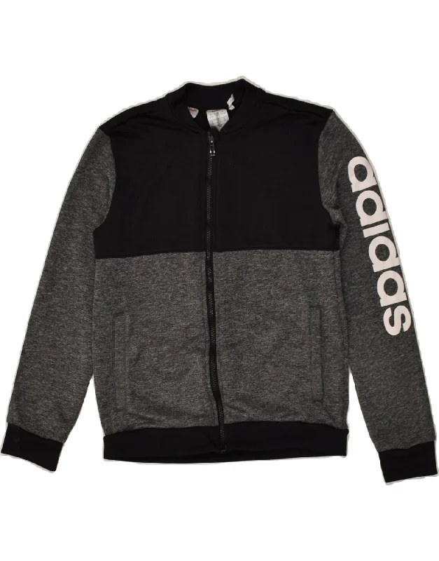 men's casual outerwear jackets -ADIDAS Girls Graphic Tracksuit Top Jacket 11-12 Years Grey Colourblock