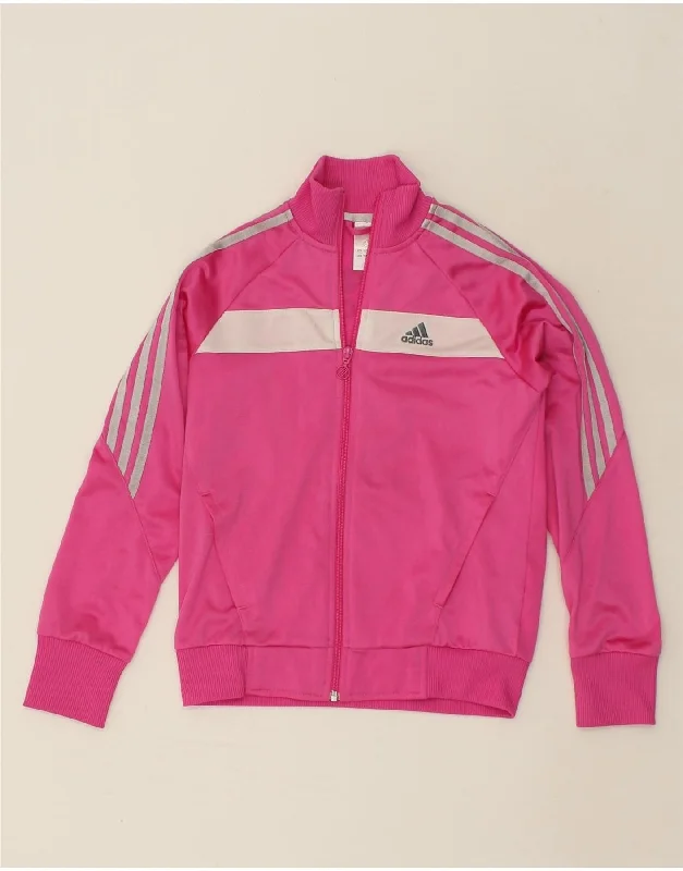 men's fashionable outer jackets -ADIDAS Girls Graphic Tracksuit Top Jacket 11-12 Years Pink Polyester