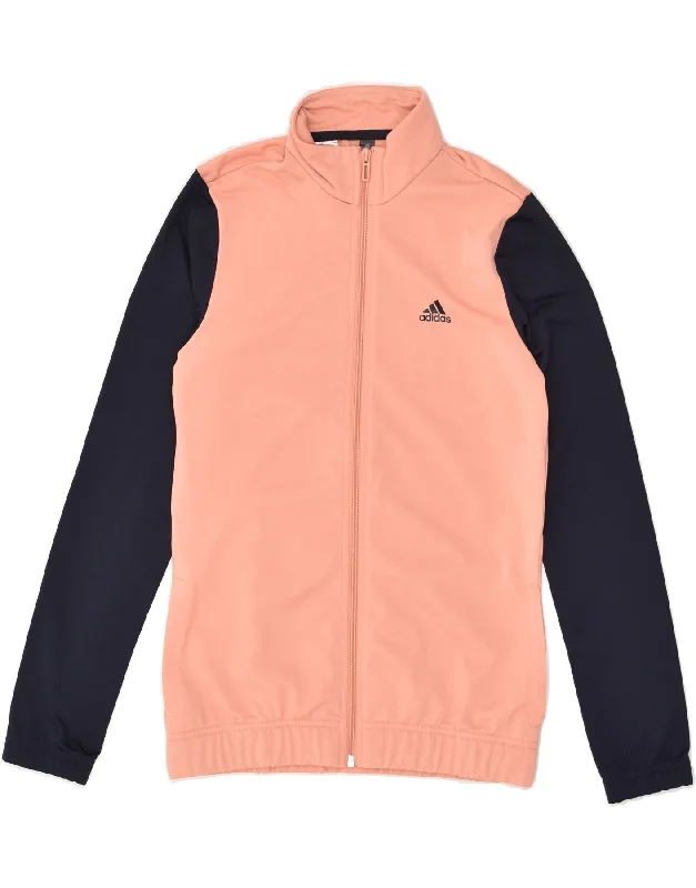 men's packable jackets -ADIDAS Girls Graphic Tracksuit Top Jacket 13-14 Years Pink Colourblock