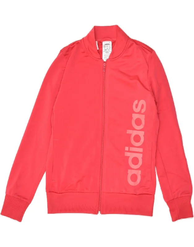 men's jacket for autumn wear -ADIDAS Girls Graphic Tracksuit Top Jacket 14-15 Years Pink Polyester