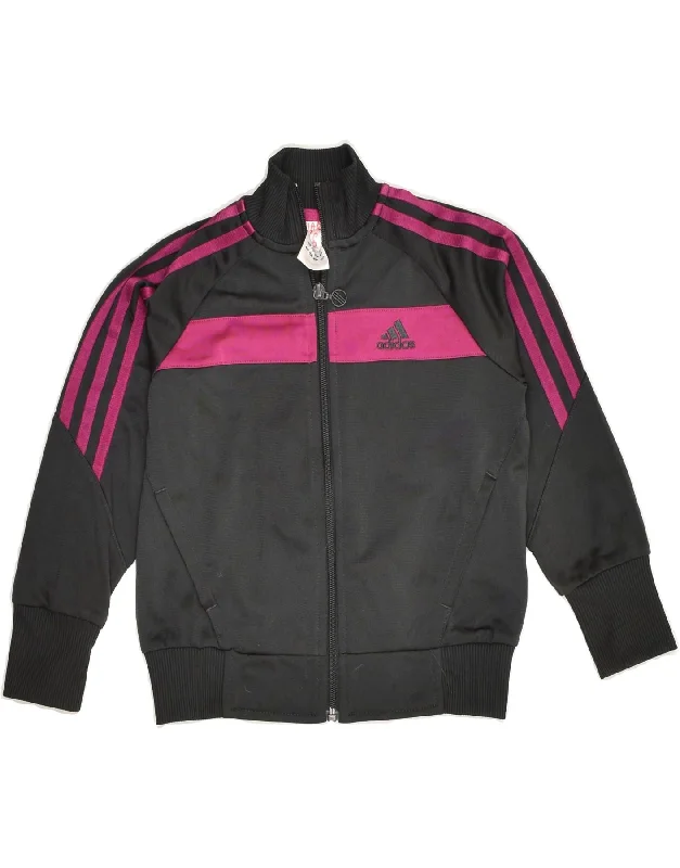 men's winter jackets with hood -ADIDAS Girls Graphic Tracksuit Top Jacket 5-6 Years Black Striped