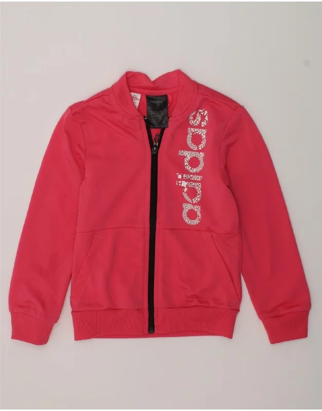 men's waterproof puffer jackets -ADIDAS Girls Graphic Tracksuit Top Jacket 5-6 Years Pink Polyester