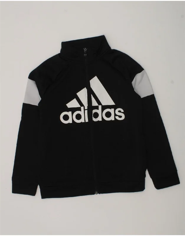 men's down jackets -ADIDAS Girls Graphic Tracksuit Top Jacket 9-10 Years Black Colourblock