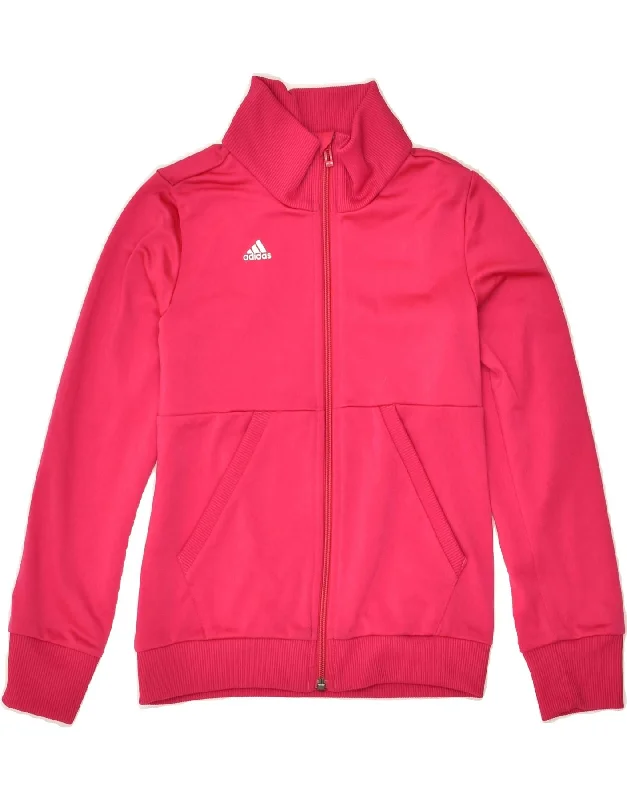 men's rugged jackets -ADIDAS Girls Graphic Tracksuit Top Jacket 9-10 Years Pink Polyester