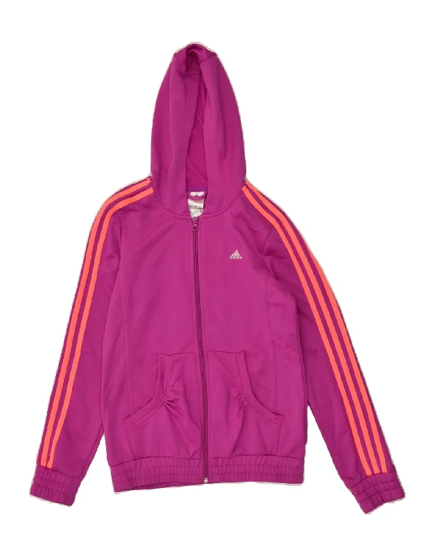 men's travel jackets -ADIDAS Girls Hooded Tracksuit Top Jacket 13-14 Years Pink Polyester