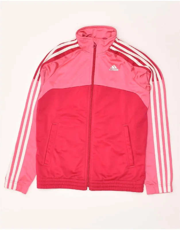 men's sporty jackets -ADIDAS Girls Tracksuit Top Jacket 11-12 Years Pink Colourblock Polyester